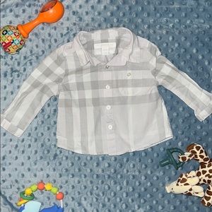 Burberry Grey Plaid Button Up